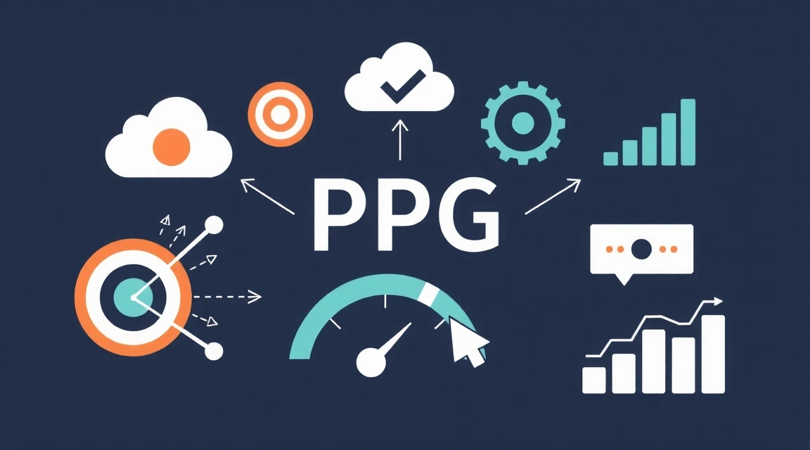 Abstraktní vizualizace PPC reklam a digitální strategie