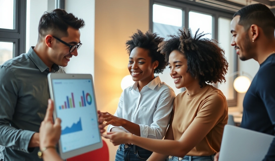 Tým promocloud spolupracující na moderním projektu, symbolizující růst a inovace.