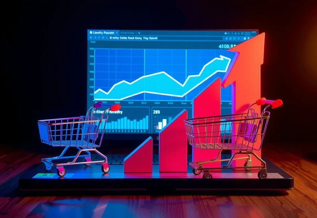 Abstraktní vizualizace e-commerce a růstu prodeje
