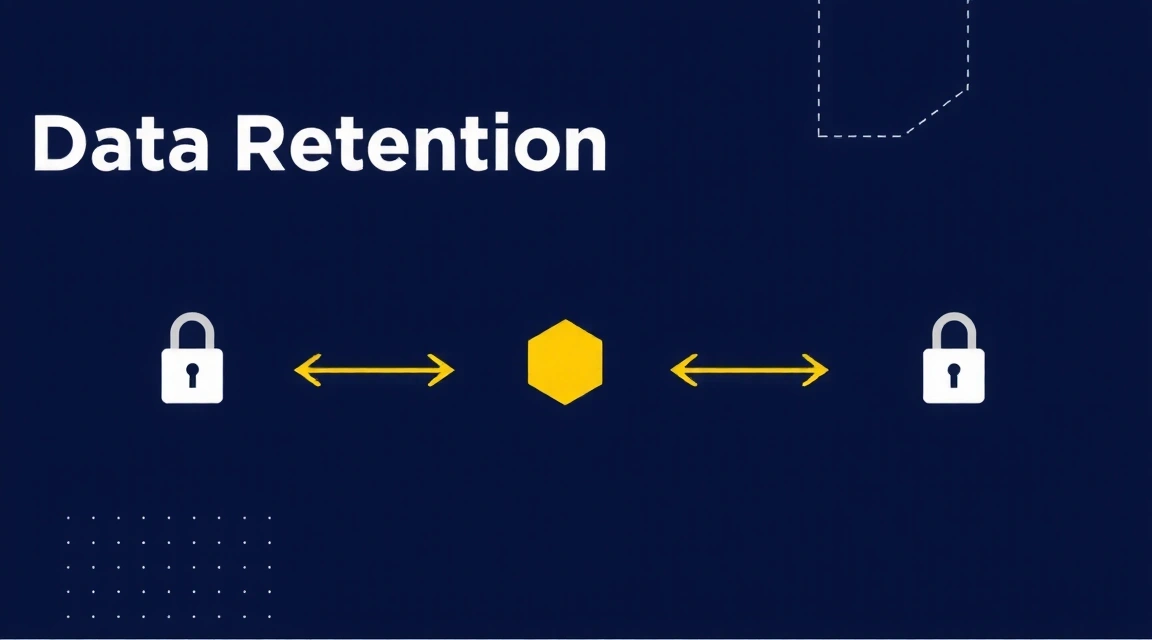 Grafické znázornění časové osy uchovávání dat s šipkami a ikonami zámku.